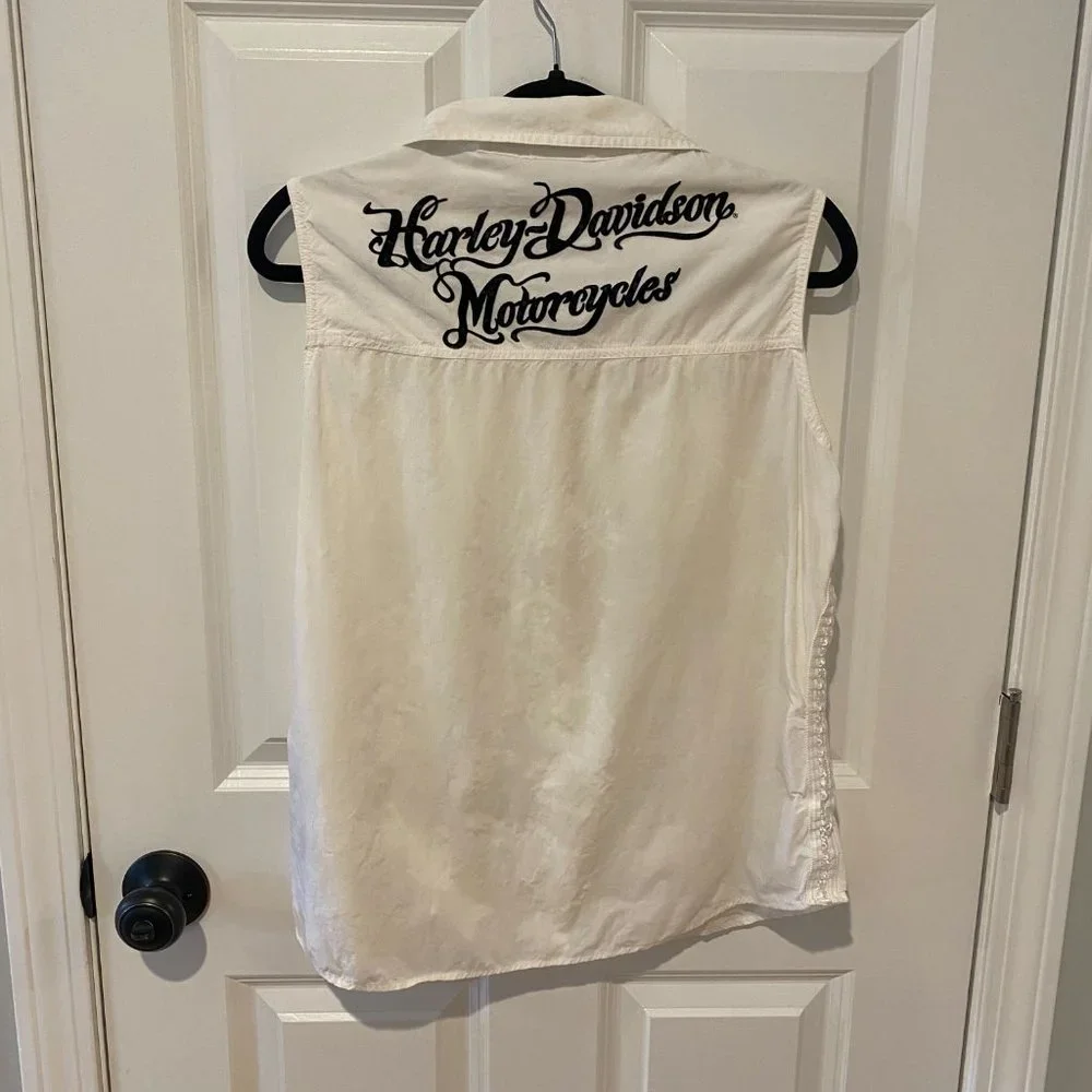 Harley Davidson White Rhinestone Loose Tank Blouse - Size‎ M/L